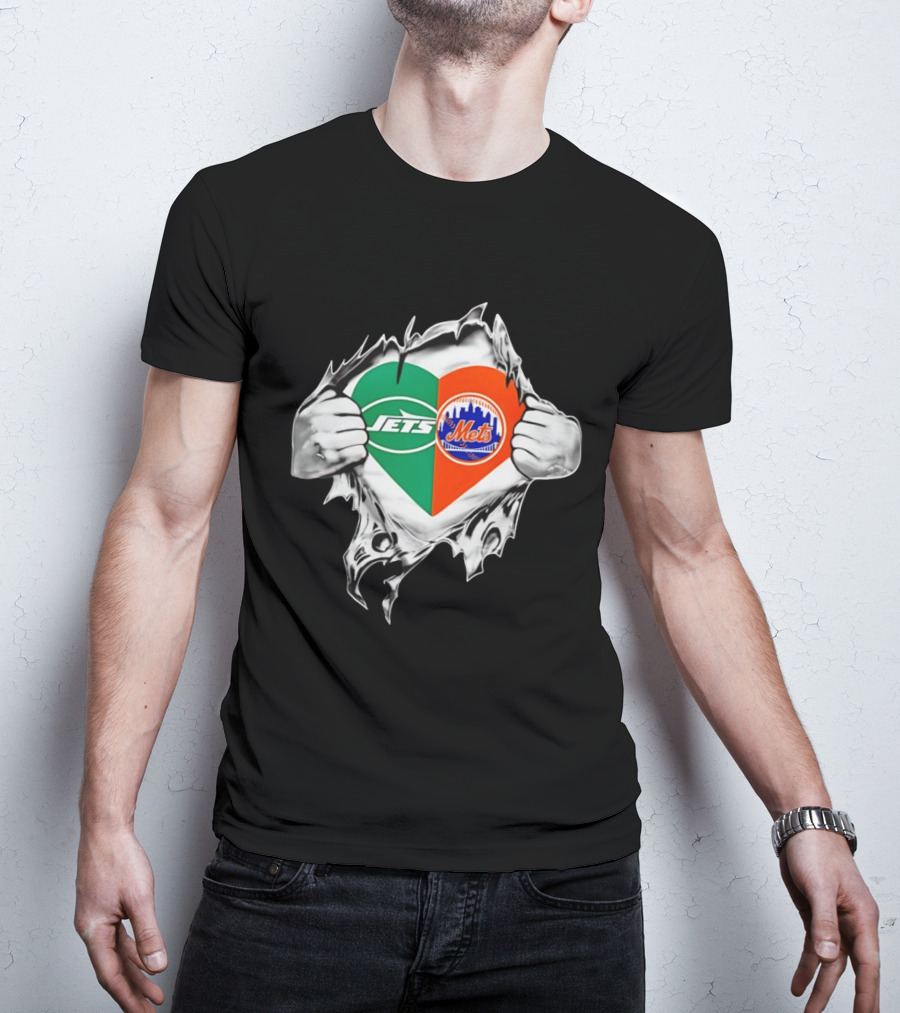 New York Jets Mets Heart Fan MLB Passion T-Shirt