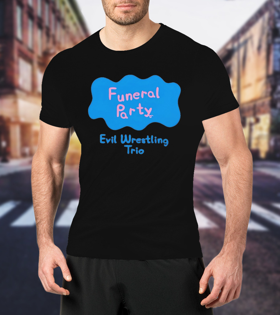 Funeral Party Evil Wrestling Trio Retro Blue Pink T-Shirt