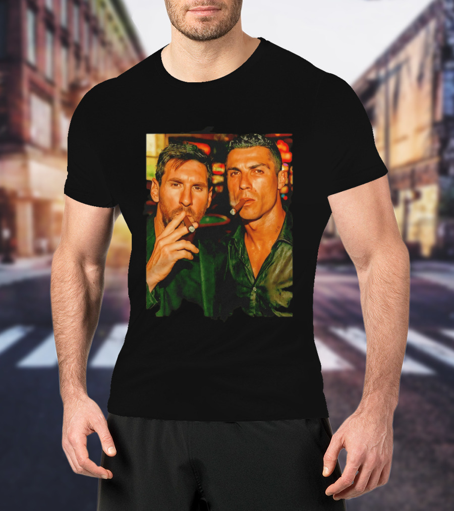 Lionel Messi Cristiano Ronaldo Cigar GOATs Smoking Iconic Duo T-Shirt