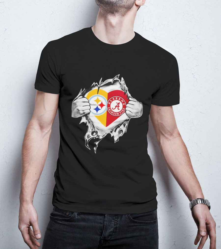 Pittsburgh Steelers Alabama Crimson Tide Heart Dual T-Shirt