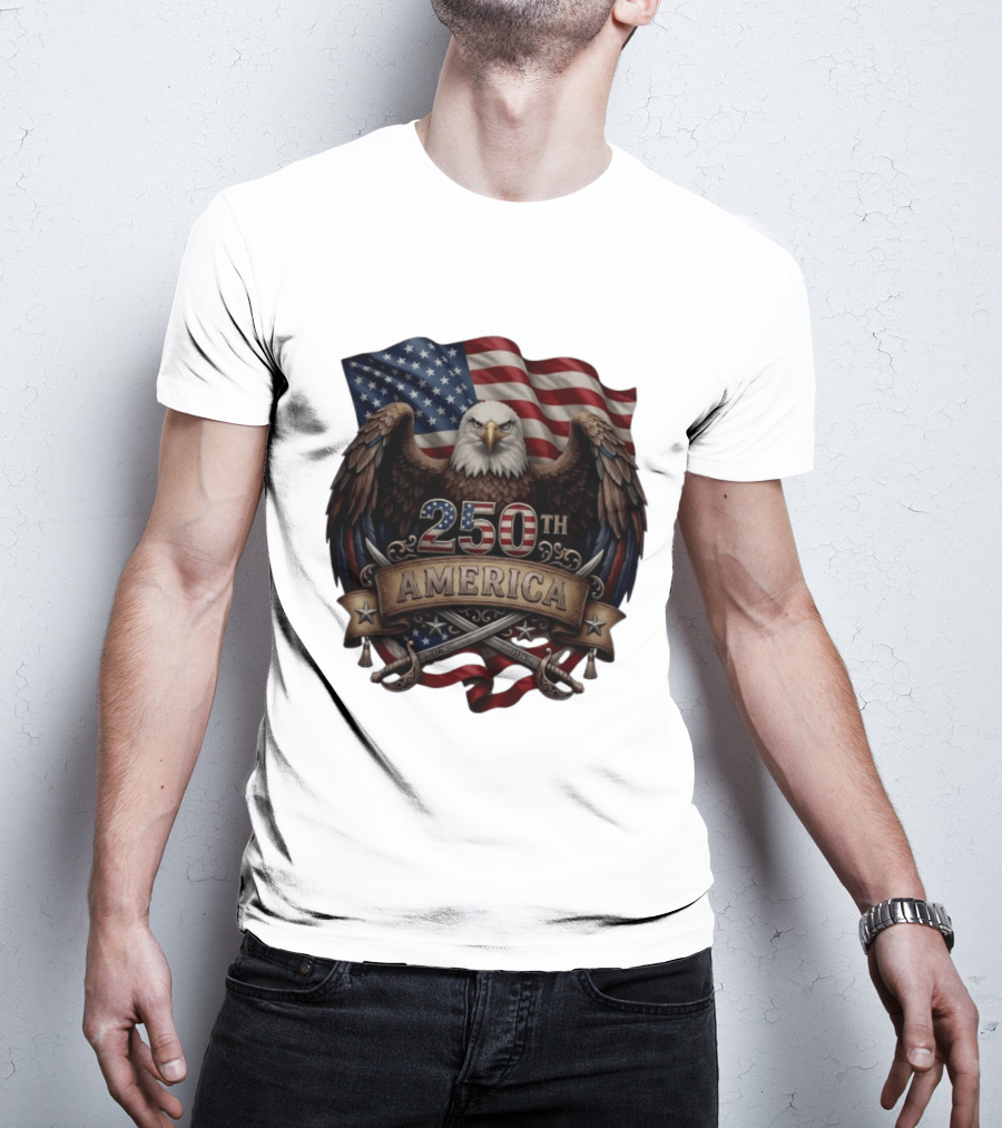 Patriotic Bald Eagle USA Flag America 250th Anniversary T-Shirt