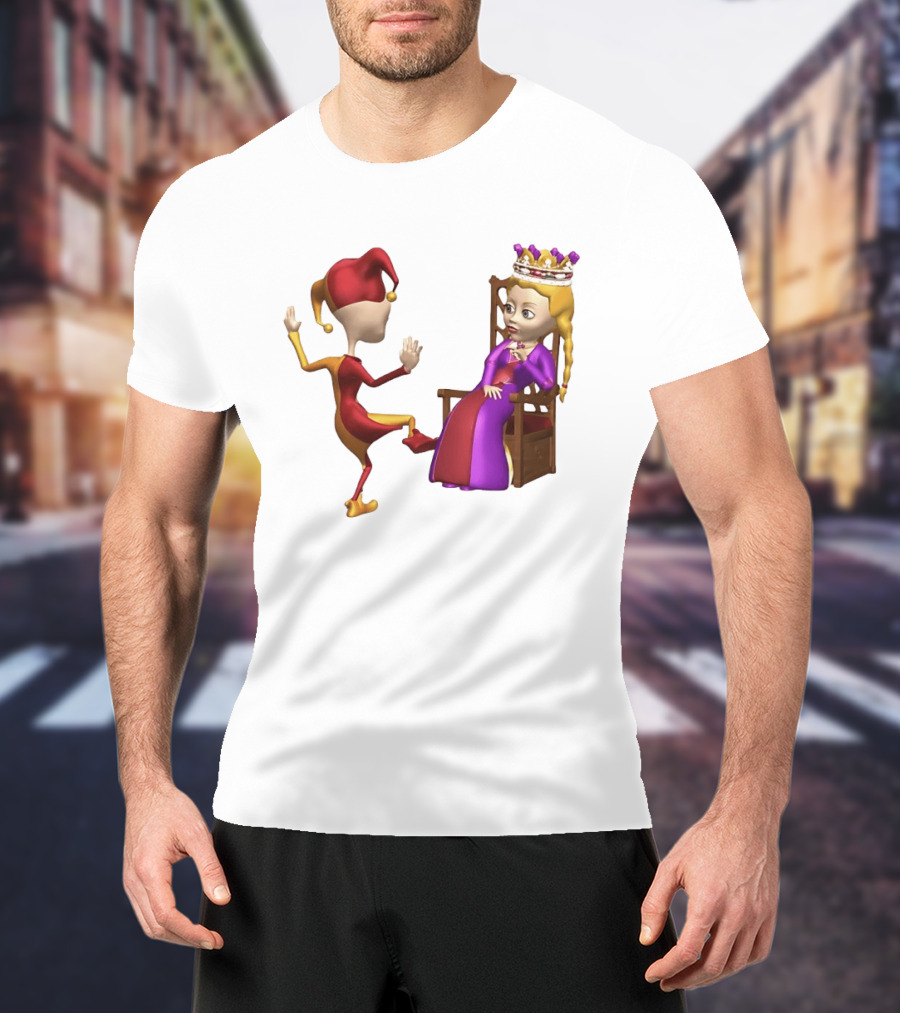Jester Queen Medieval Royalty Scene With Court Entertainer And Regal Throne T-Shirt