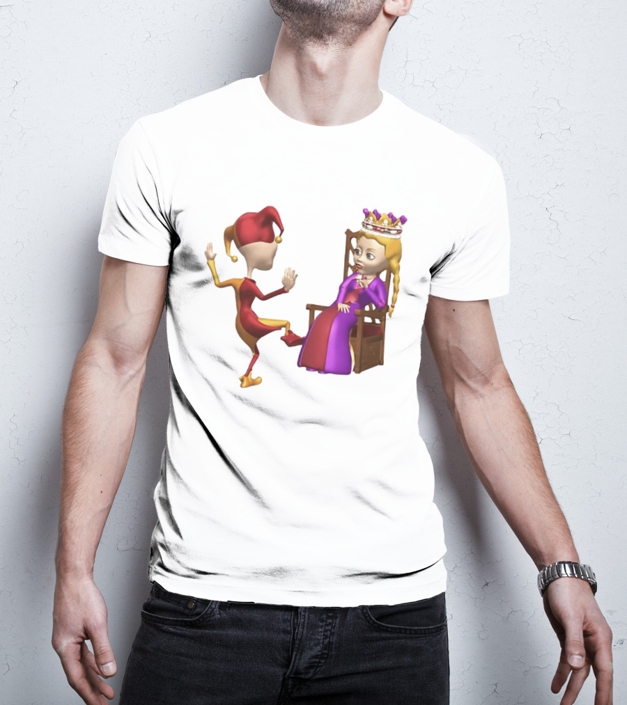 Jester Queen Medieval Royalty Scene With Court Entertainer And Regal Throne T-Shirt