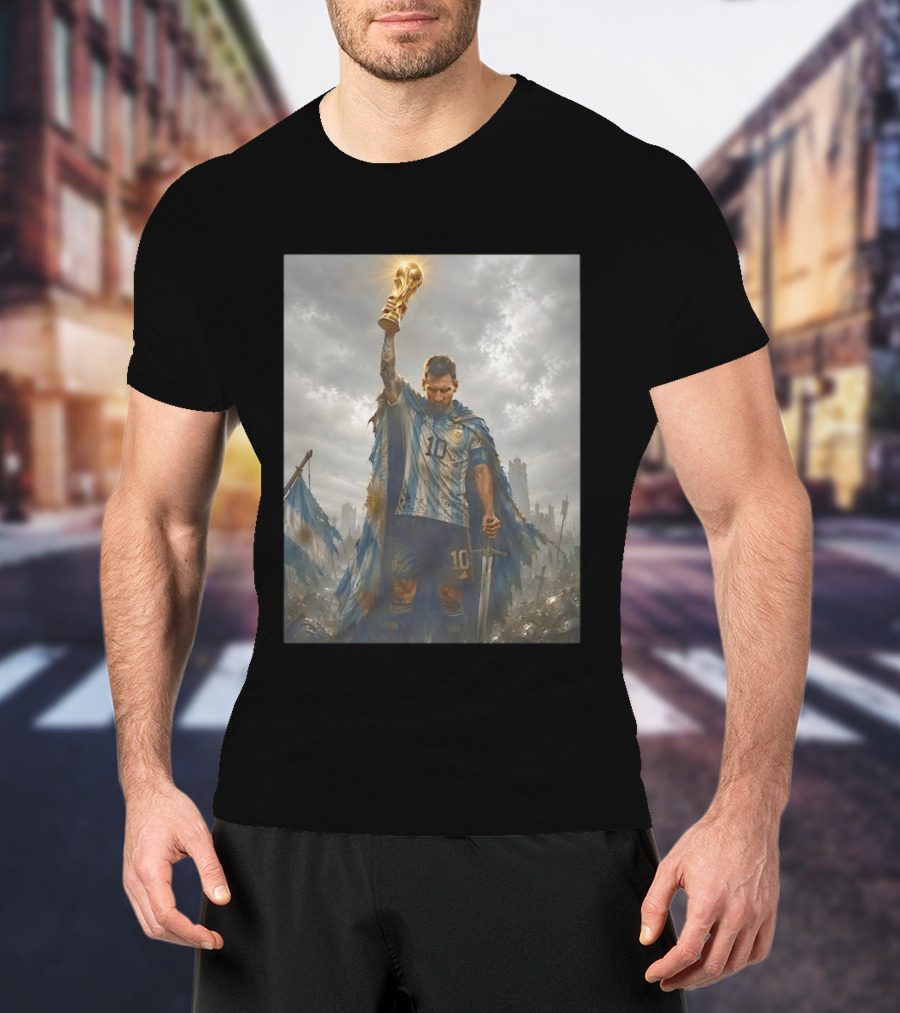 Lionel Messi Raising Trophy Argentina Number 10 Football Legend T-Shirt