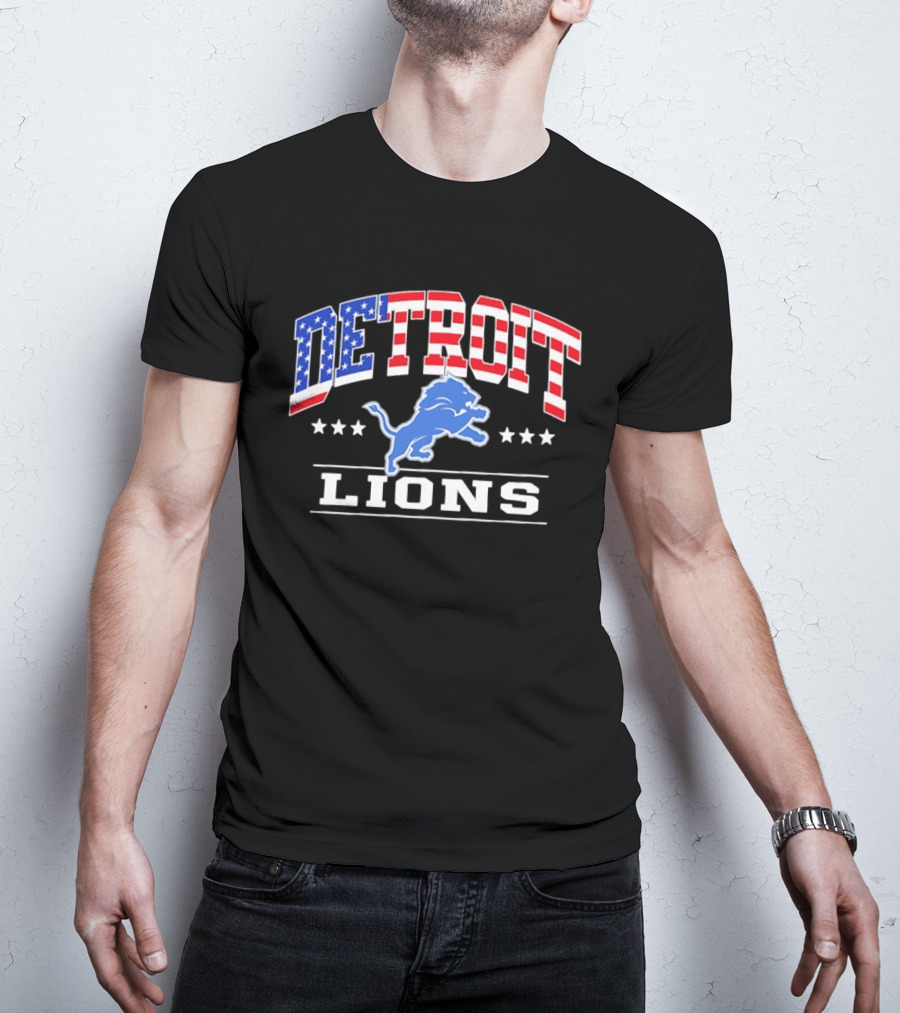 Detroit Lions 1776 2026 250 Years 4th Of July American Flag NFL Team Stars And Stripes T-Shirt