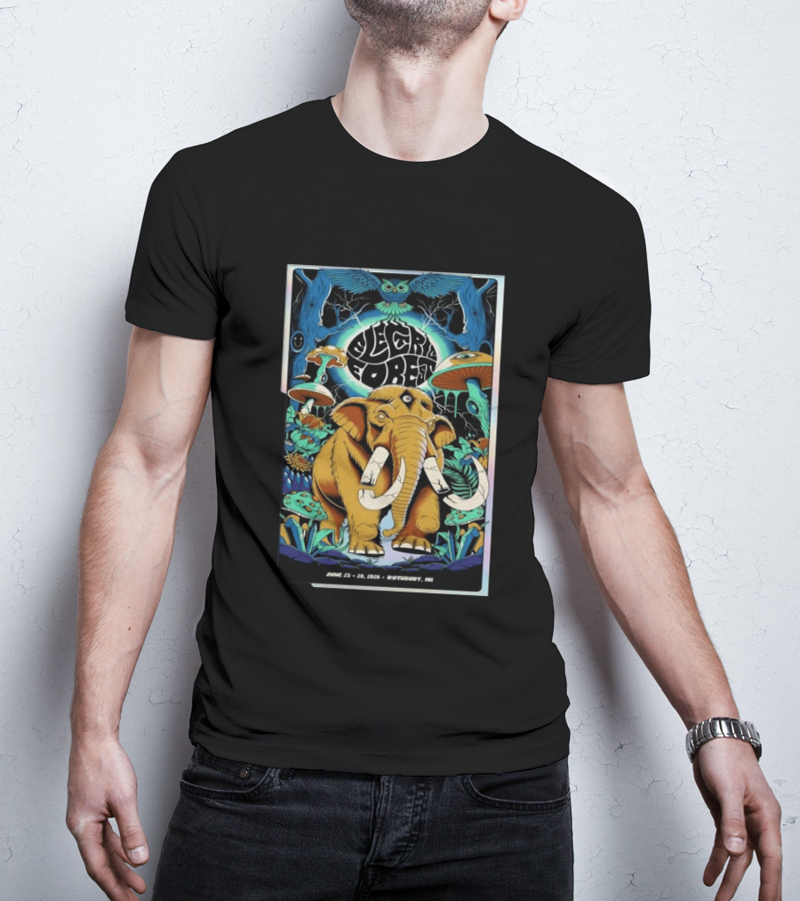 Electric Forest June 25 28 2026 Rothbury MI Elephant Blue Owl Psychedelic Mushrooms T-Shirt
