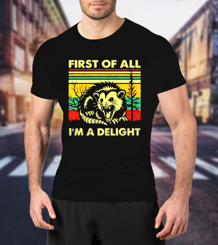 First Of All I'm A Delight Opossum Retro Stripes T-Shirt