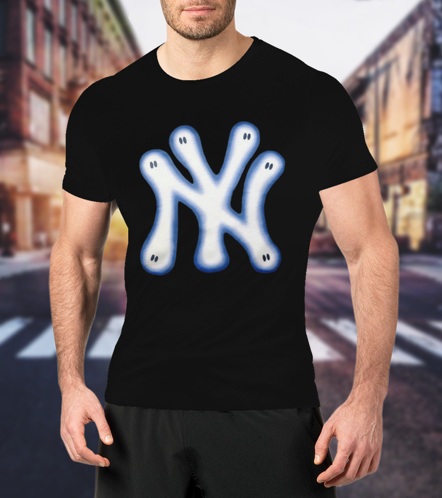 New York Yankees Ghostly Logo With Spooky Eyes T-Shirt