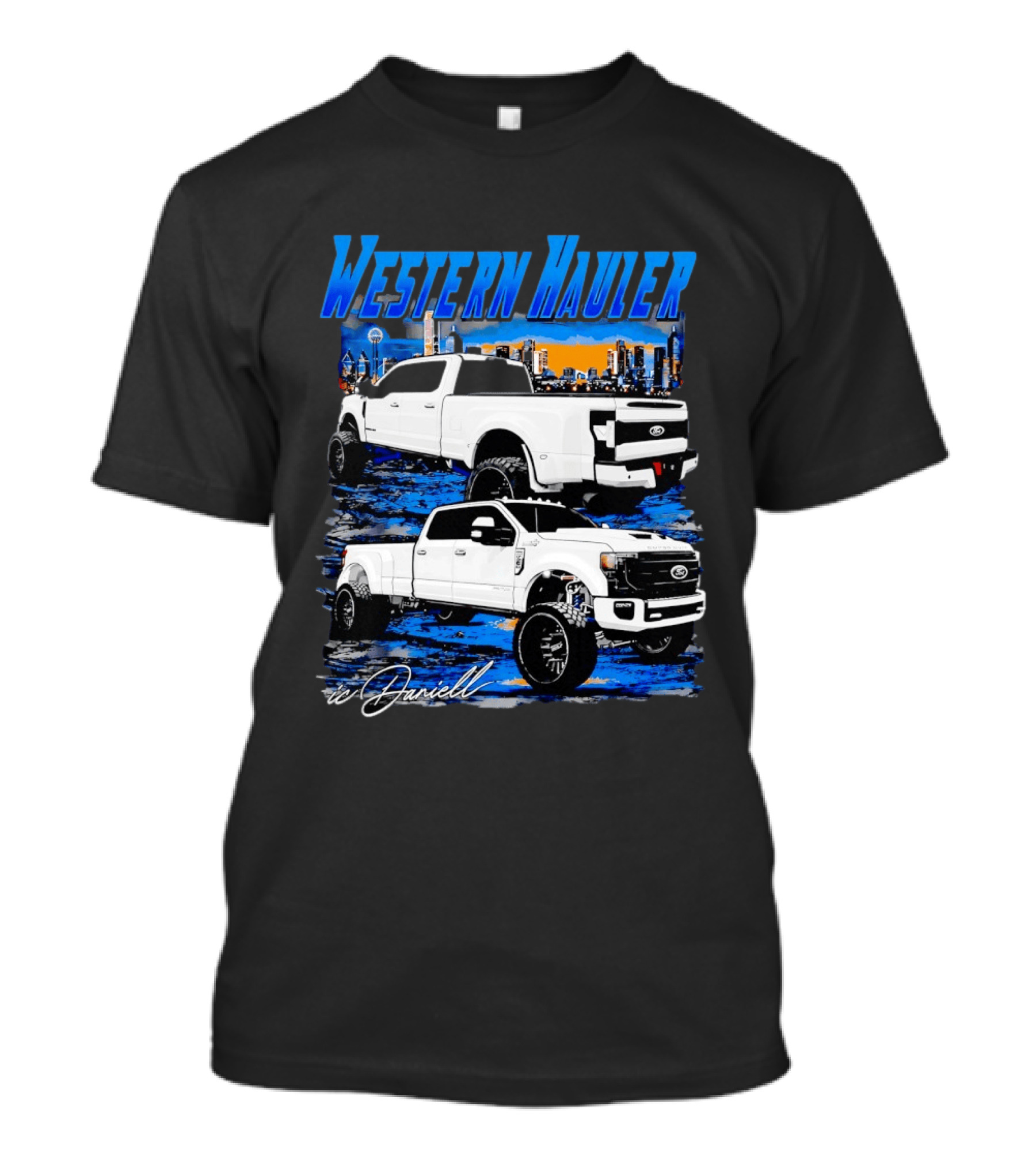 Western Hauler Ford Truck City Skyline Art By Danielle T-Shirt