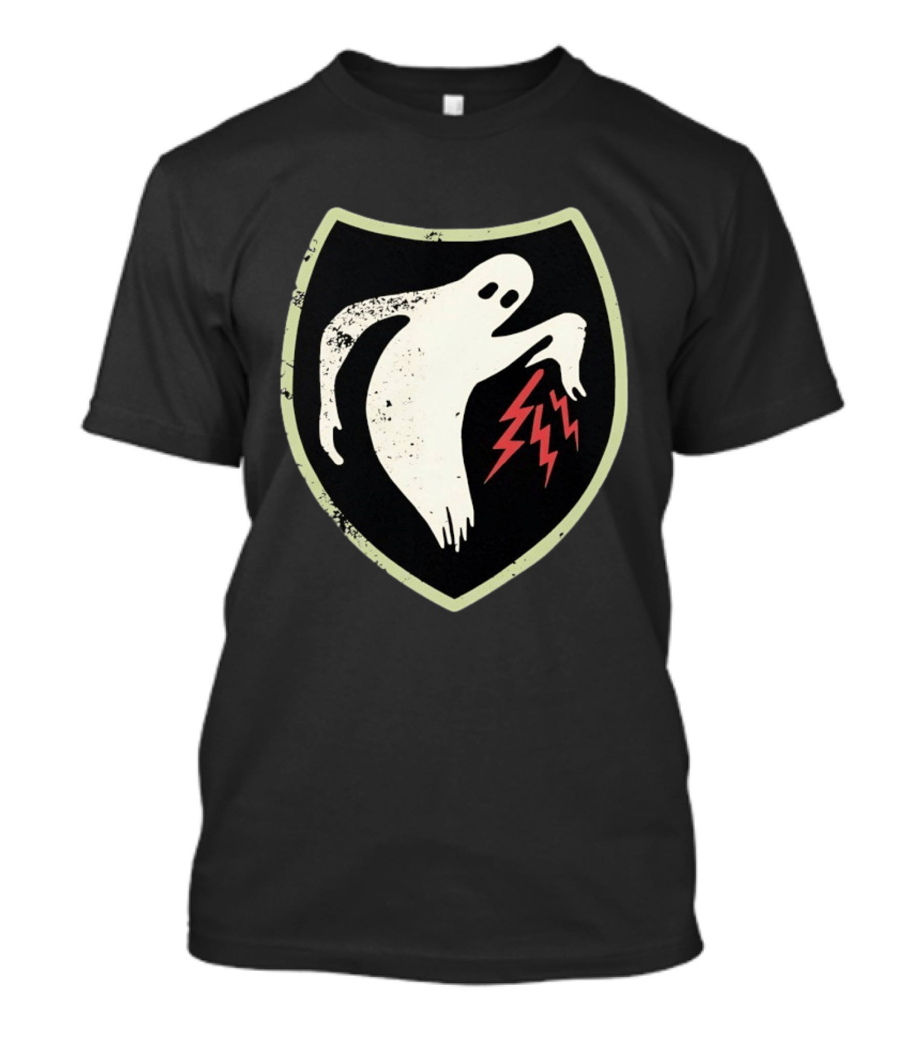 Ghost Reaching Lightning Bolts Shield T-Shirt