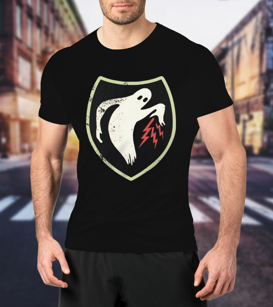 Ghost Reaching Lightning Bolts Shield T-Shirt