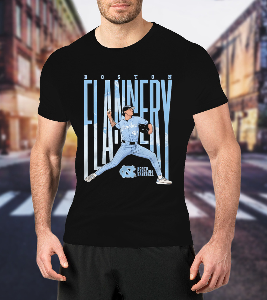 Boston Flannery North Carolina Tar Heels Baseball Carolina 42 T-Shirt