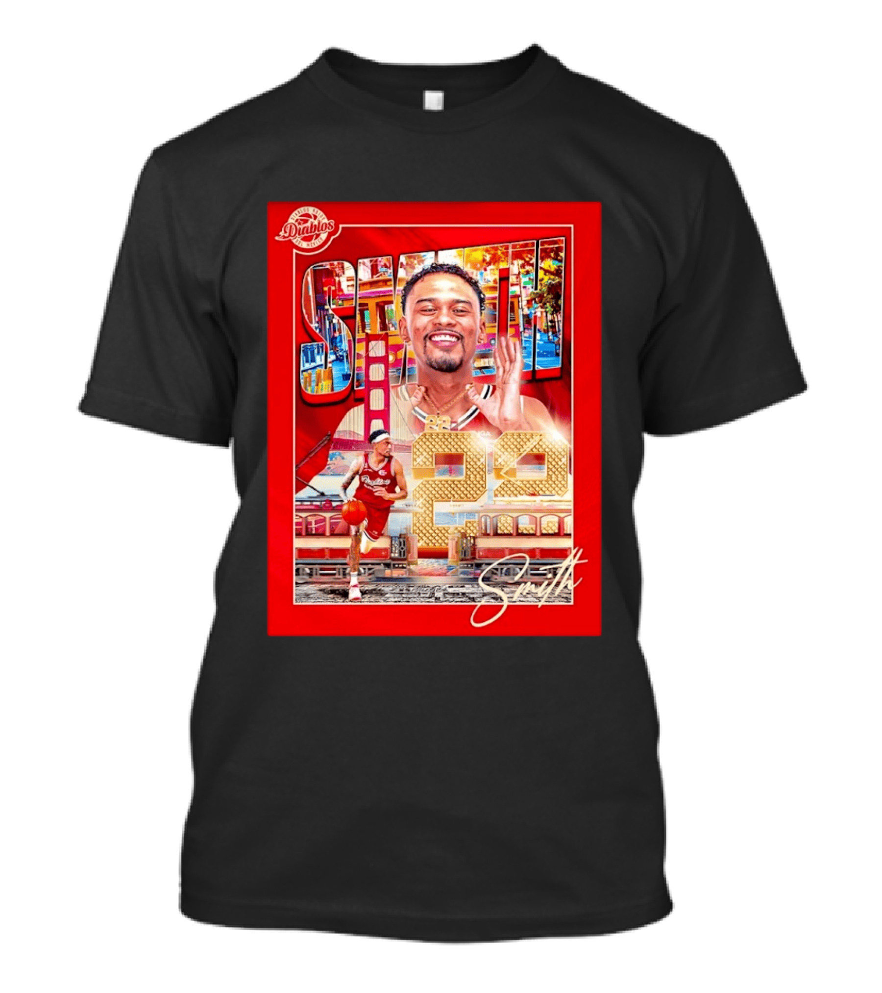 Tyrus Smith Diablos Rojos 24 Basketball San Francisco Bridge T-Shirt