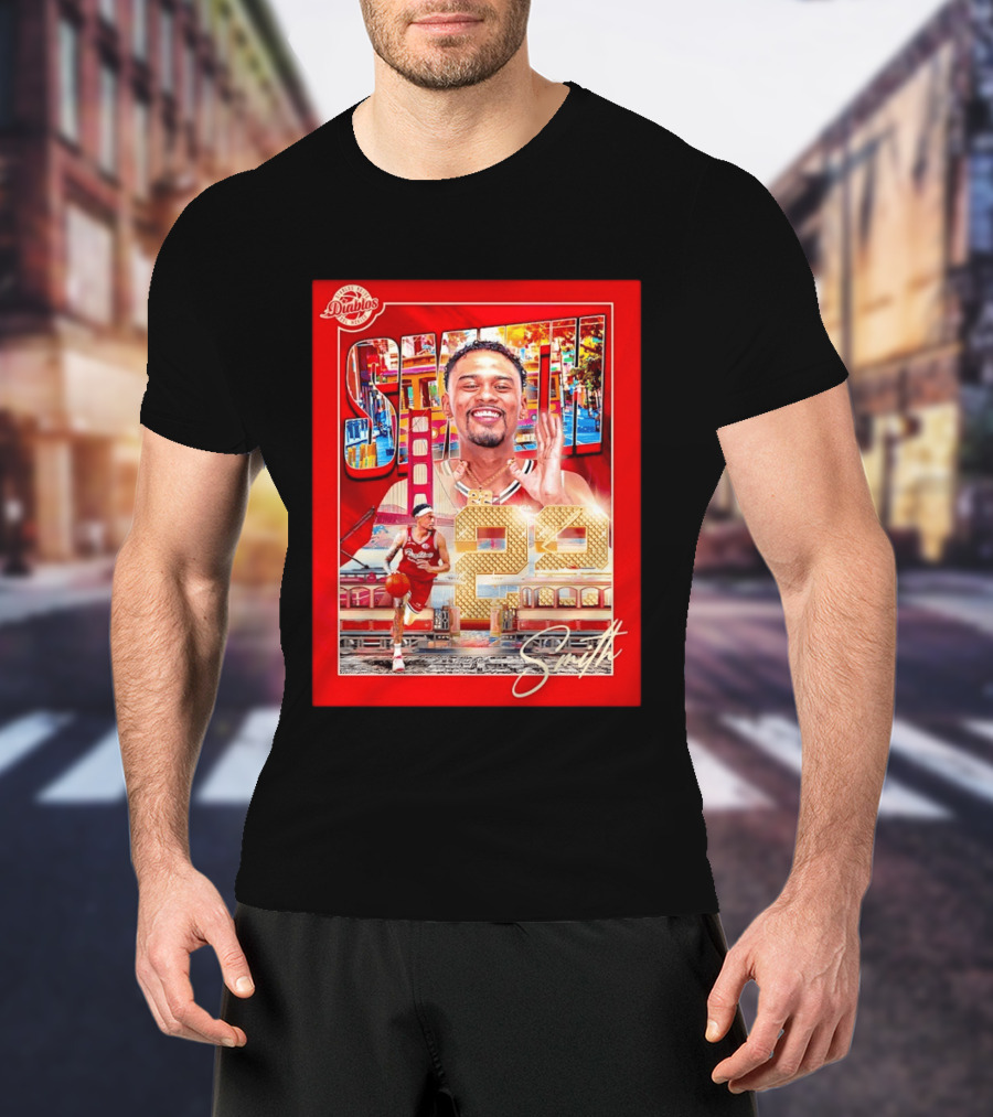 Tyrus Smith Diablos Rojos 24 Basketball San Francisco Bridge T-Shirt