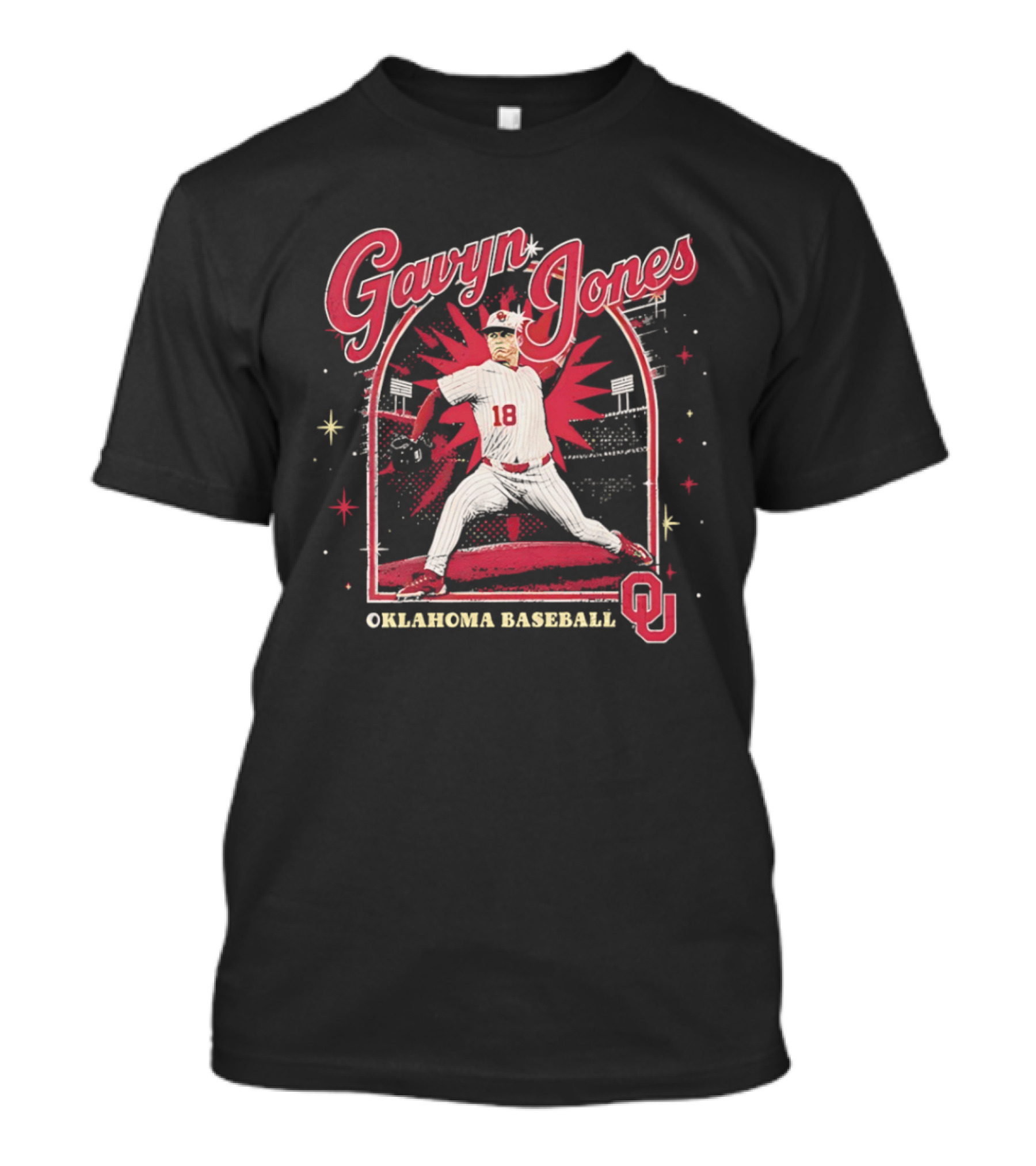 Gavyn Jones Oklahoma Baseball Sooners Player Pitching Action 18 OU T-Shirt