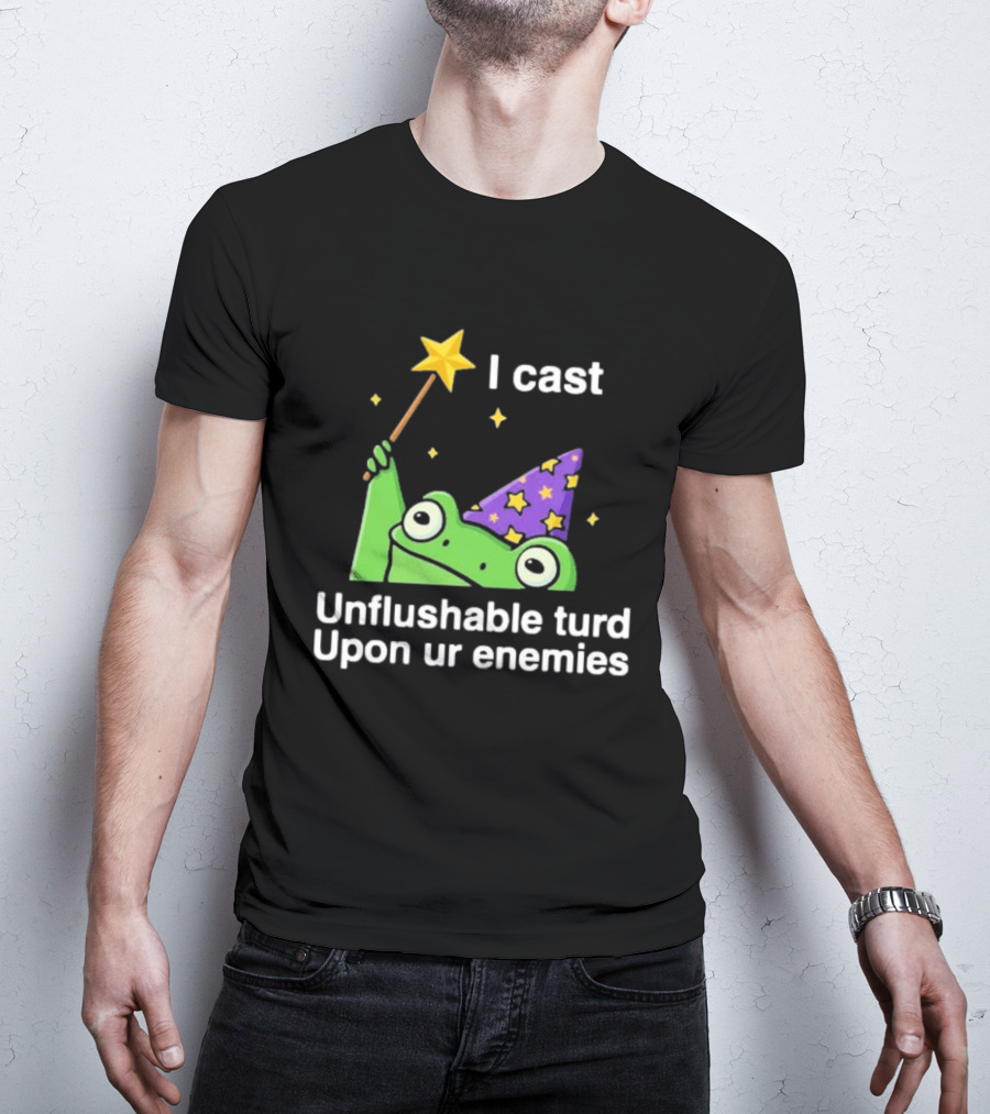 I Cast Unflushable Turd Upon Ur Enemies Frog Wizard Wand Stars Purple Hat T-Shirt