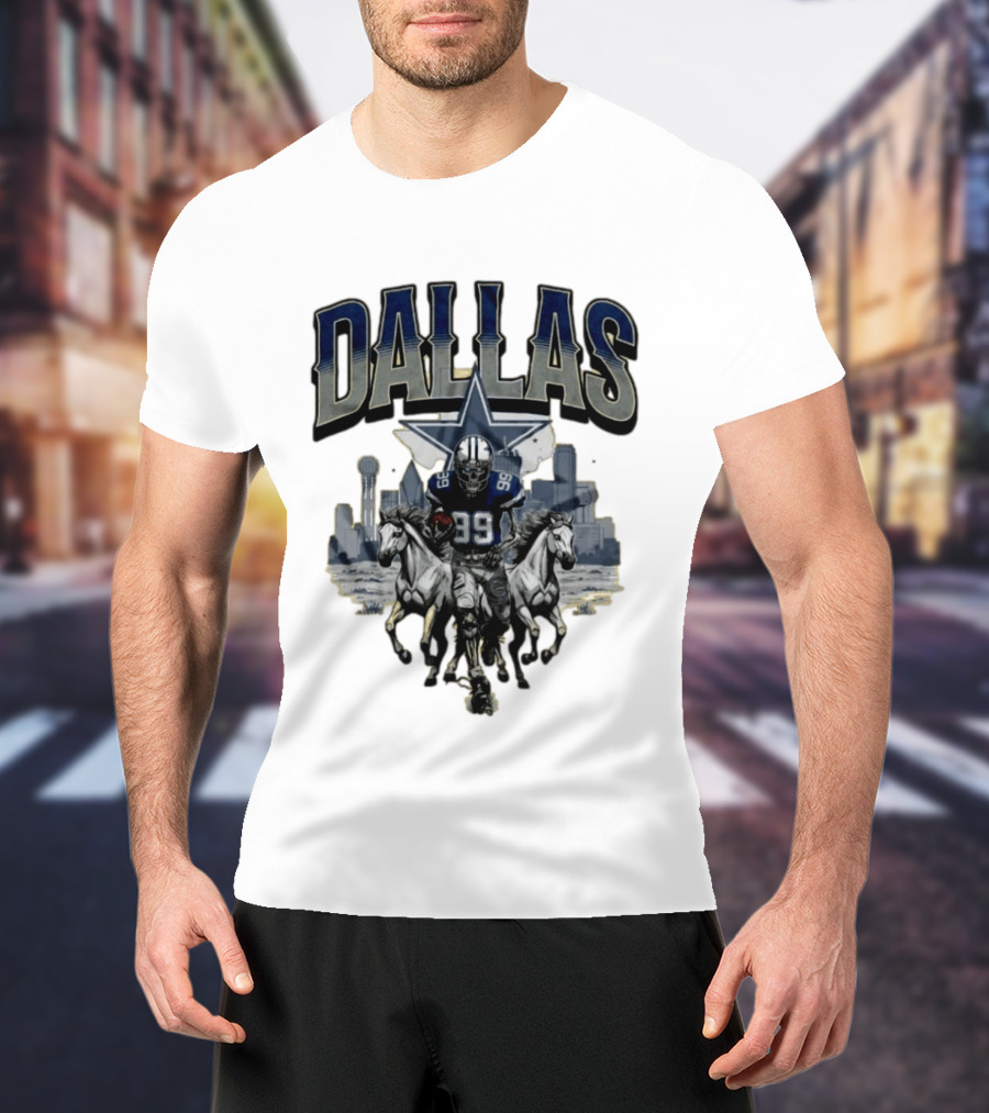 Dallas Cowboys Gameday Skeleton Football Player With Horses And Skyline T-Shirt