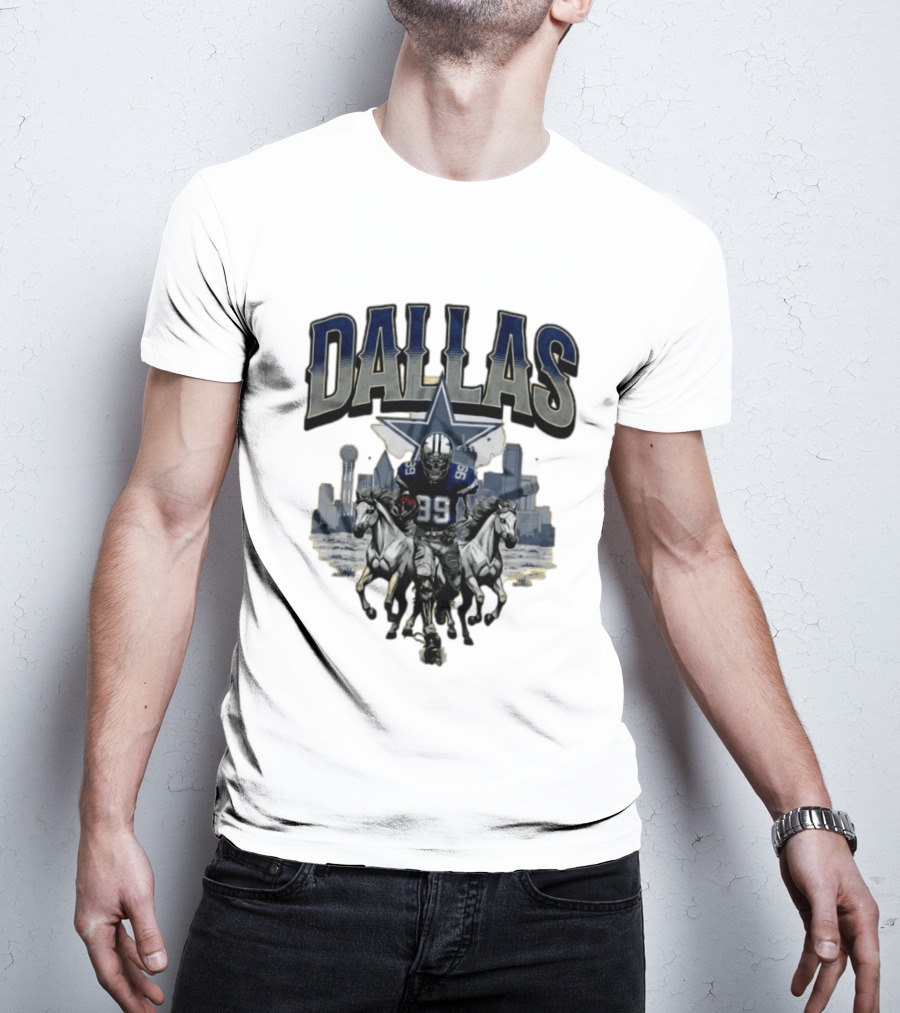 Dallas Cowboys Gameday Skeleton Football Player With Horses And Skyline T-Shirt