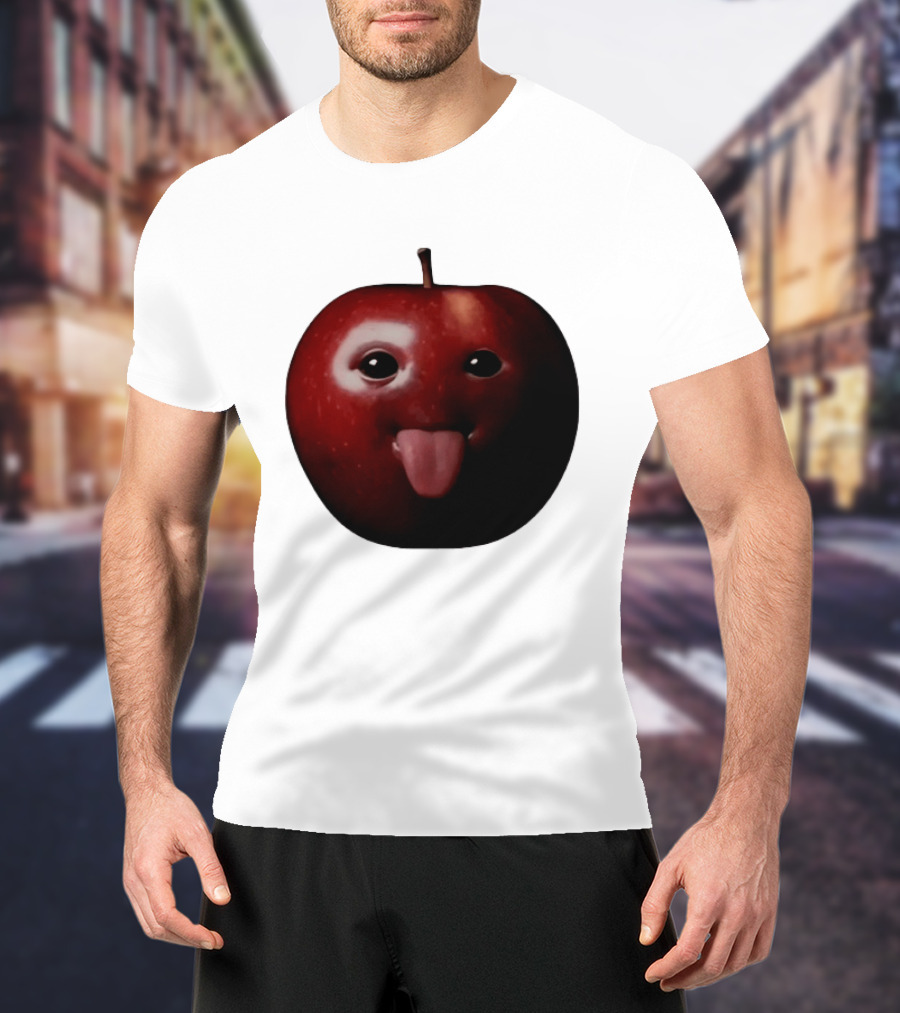 Apple Sticking Out Tongue Funny Fruit Face T-Shirt