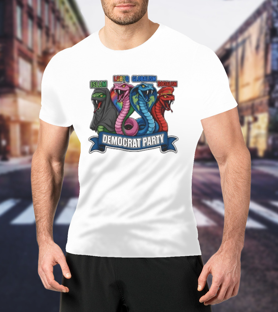 Islam LGBTQ Globalism Socialism Democrat Party Cobra Banner T-Shirt