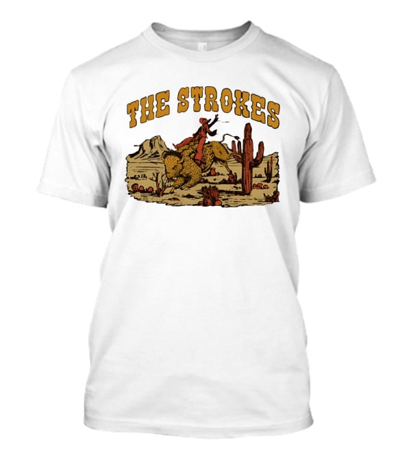 The Strokes Cowboy Riding Cheetah Desert Scene Classic Western T-Shirt