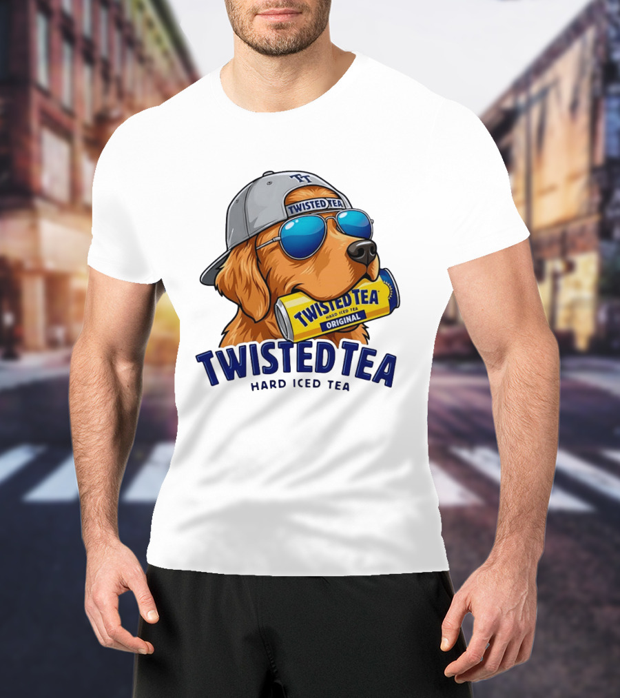 Twisted Tea Hard Iced Tea Golden Retriever With Can And Sunglasses T-Shirt