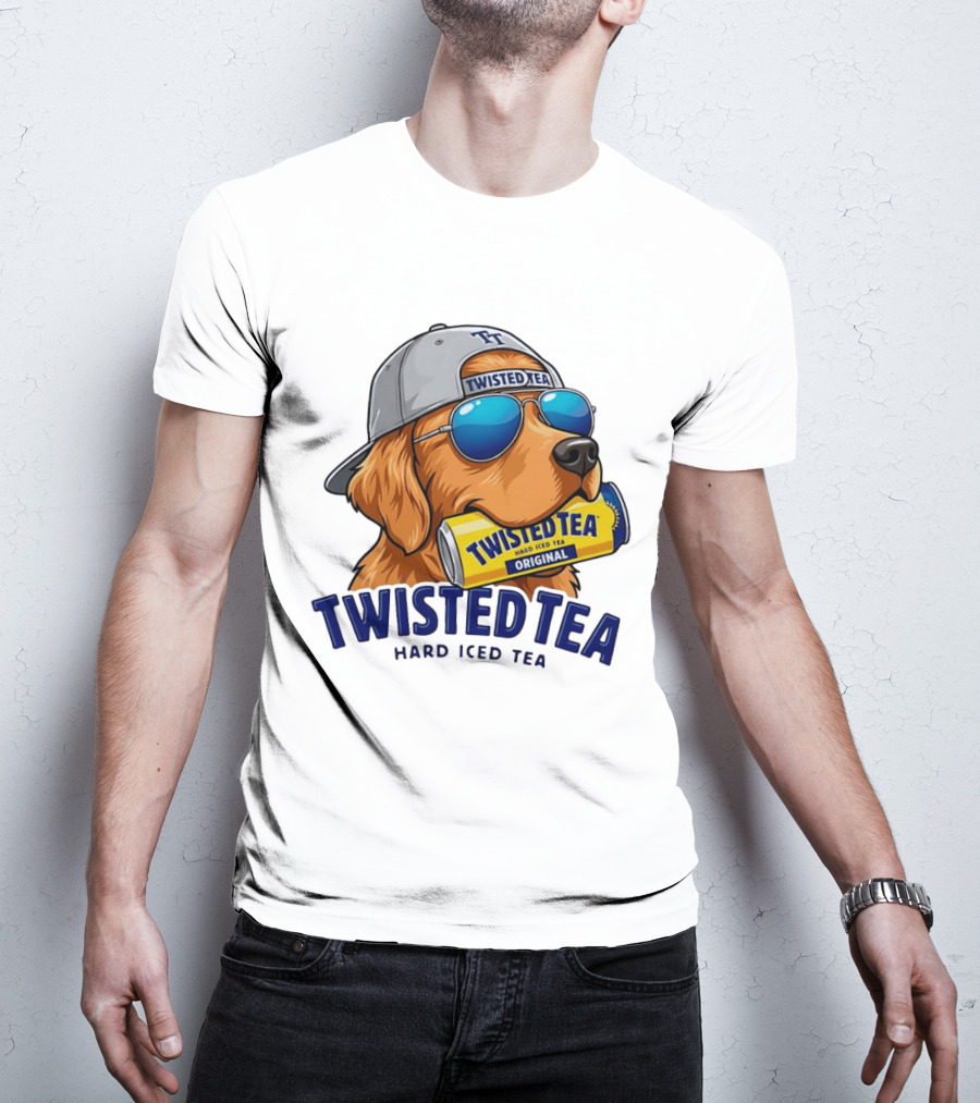 Twisted Tea Hard Iced Tea Golden Retriever With Can And Sunglasses T-Shirt