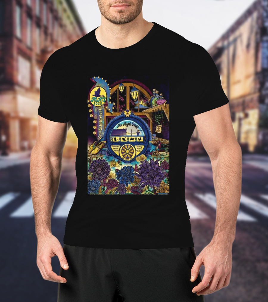 Rockadame Mats 2025 The Night Rays Providence Rhode Island Factory Ticket Center T-Shirt