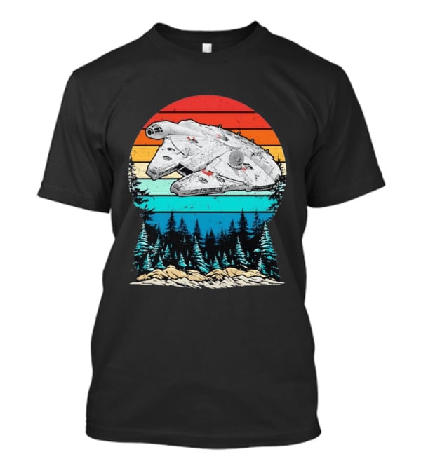 Millennium Falcon Endor Sunset Forest Scene T-Shirt