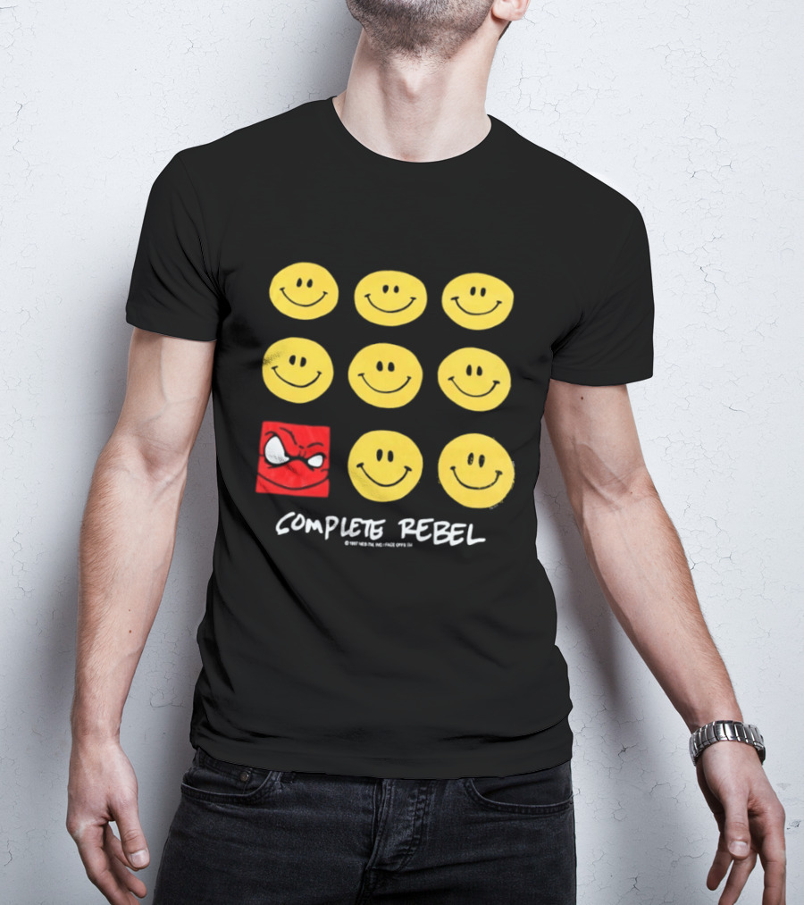 Complete Rebel Smiley Faces Red Square T-Shirt