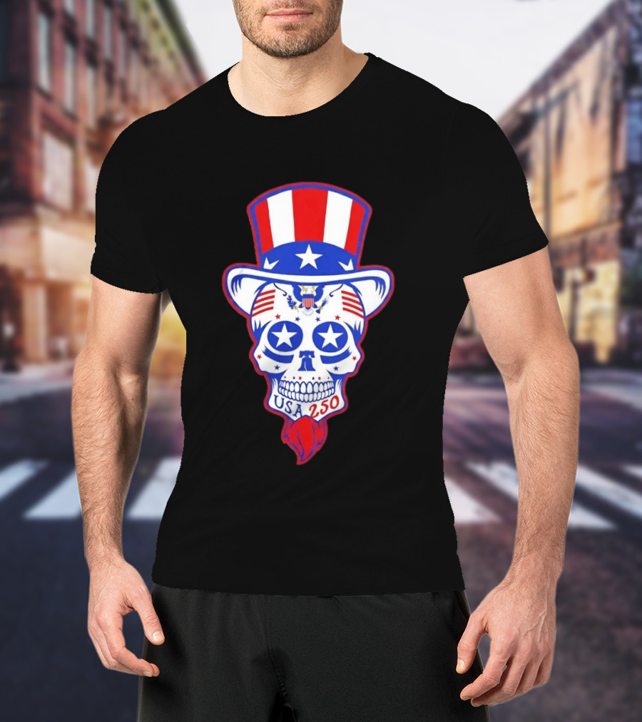 Uncle Sam Skull Stars Stripes USA 250 Patriotic T-Shirt