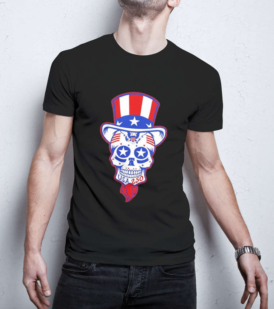 Uncle Sam Skull Stars Stripes USA 250 Patriotic T-Shirt