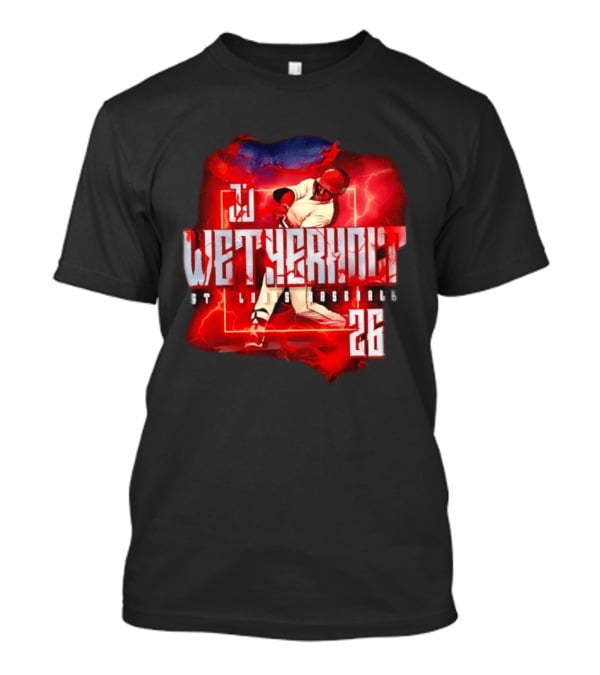 JJ Wetherholt 26 St. Louis Baseball Slugger Swing Lightning T-Shirt