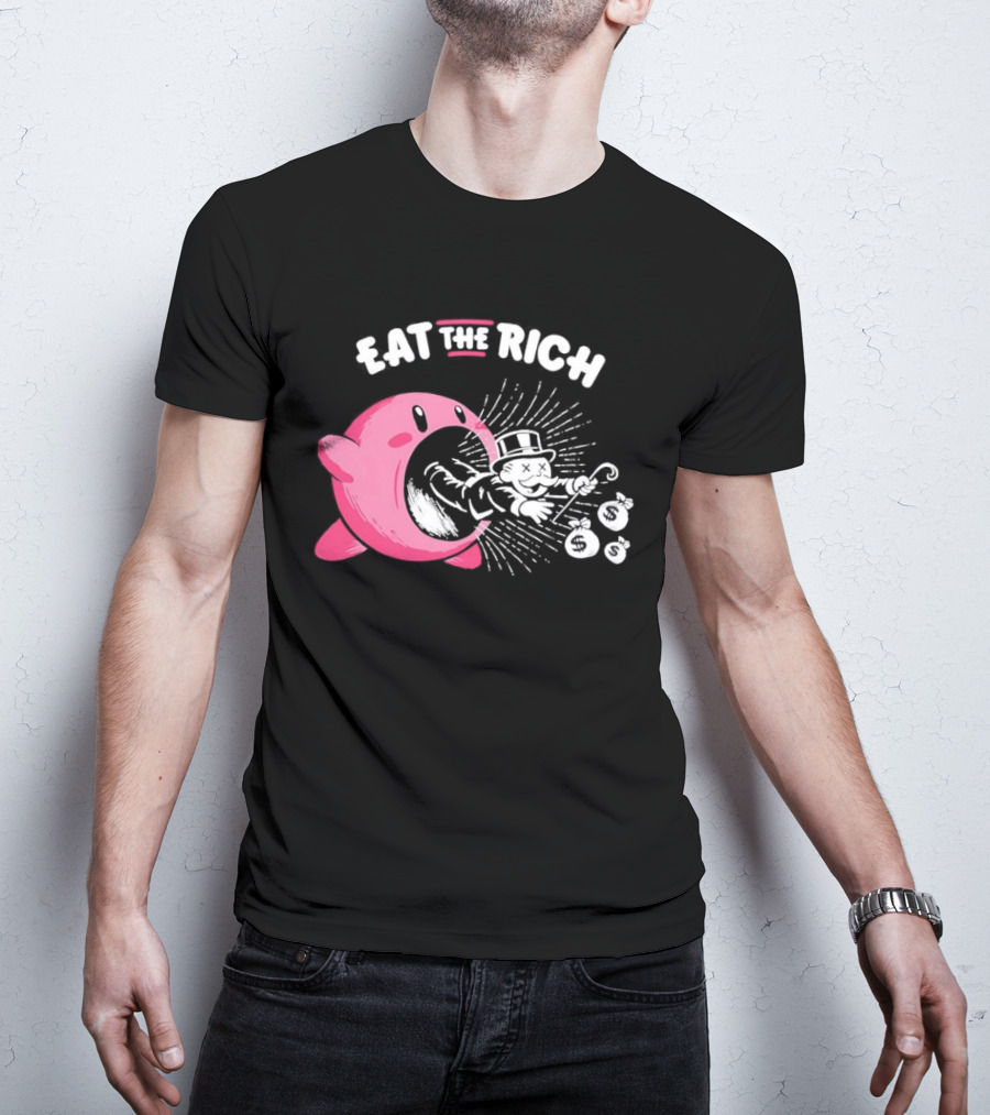 Eat The Rich Kirby Devours Rich Uncle Pennybags Dollar Signs T-Shirt