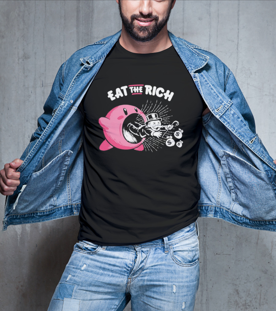 Eat The Rich Kirby Devours Rich Uncle Pennybags Dollar Signs T-Shirt