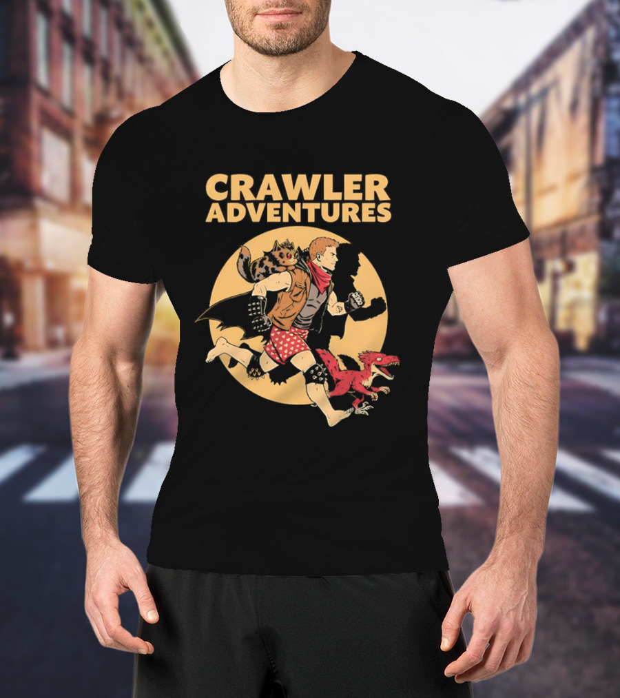 Crawler Adventures Running Man And Dinosaur T-Shirt