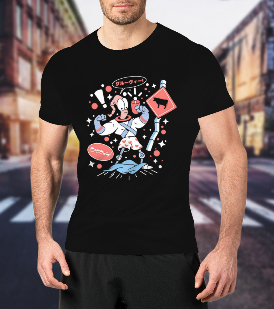 Earthworm Jim Groovy Boxer Shorts Cow Sign T-Shirt
