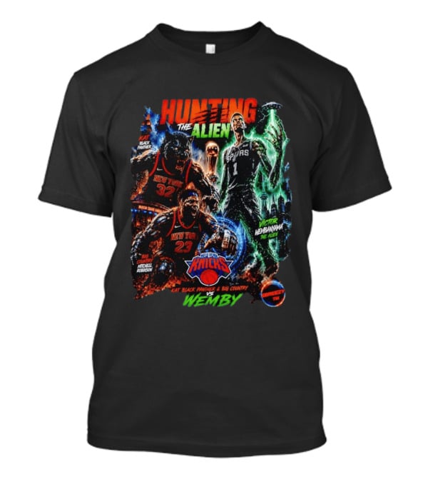 Hunting The Alien KAT Black Panther New York Knicks Mitchell Robinson Vs Wemby Victor Wembanyama T-Shirt