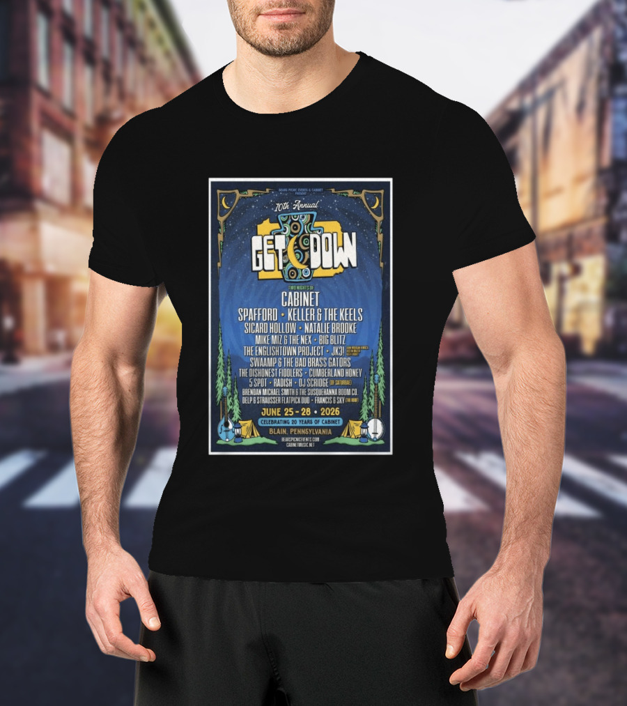 10th Annual Get Down Blain Pennsylvania June 25 28 2026 Spafford Keller & The Keels Cabinet Concert Lineup T-Shirt