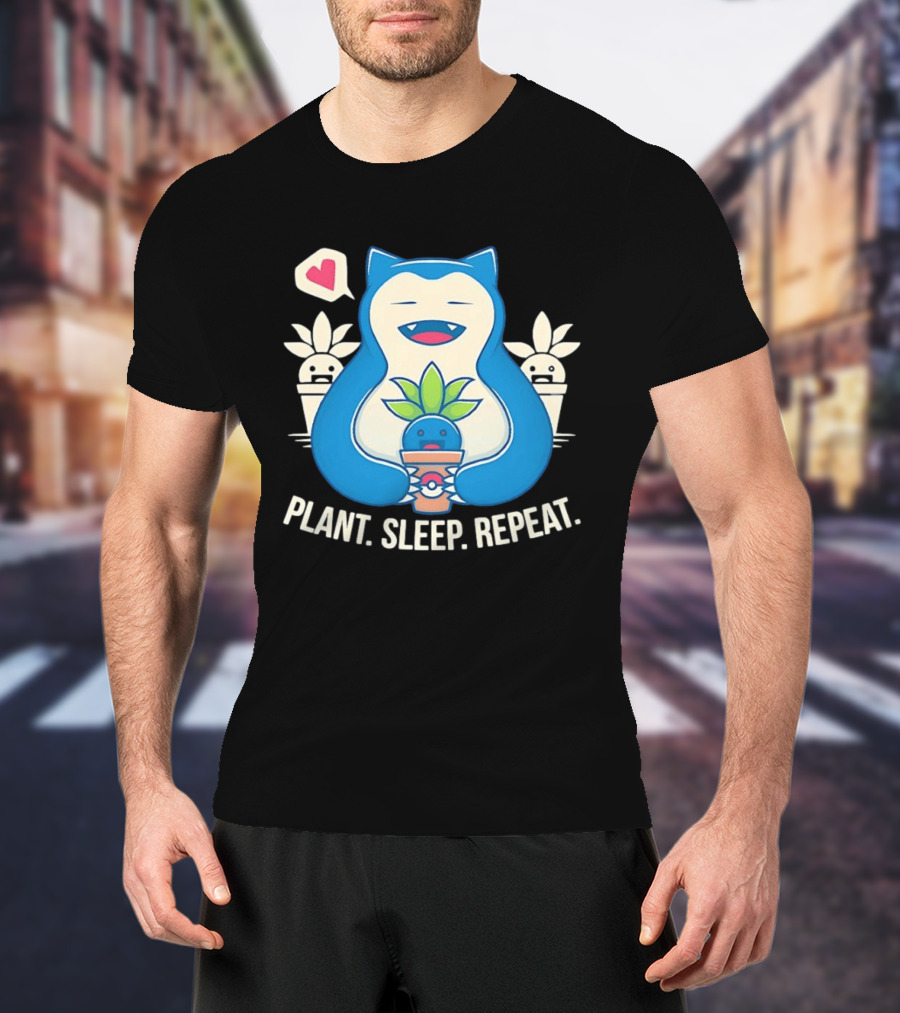 Snorlax Plant Sleep Repeat Heart Loving Plant Characters T-Shirt