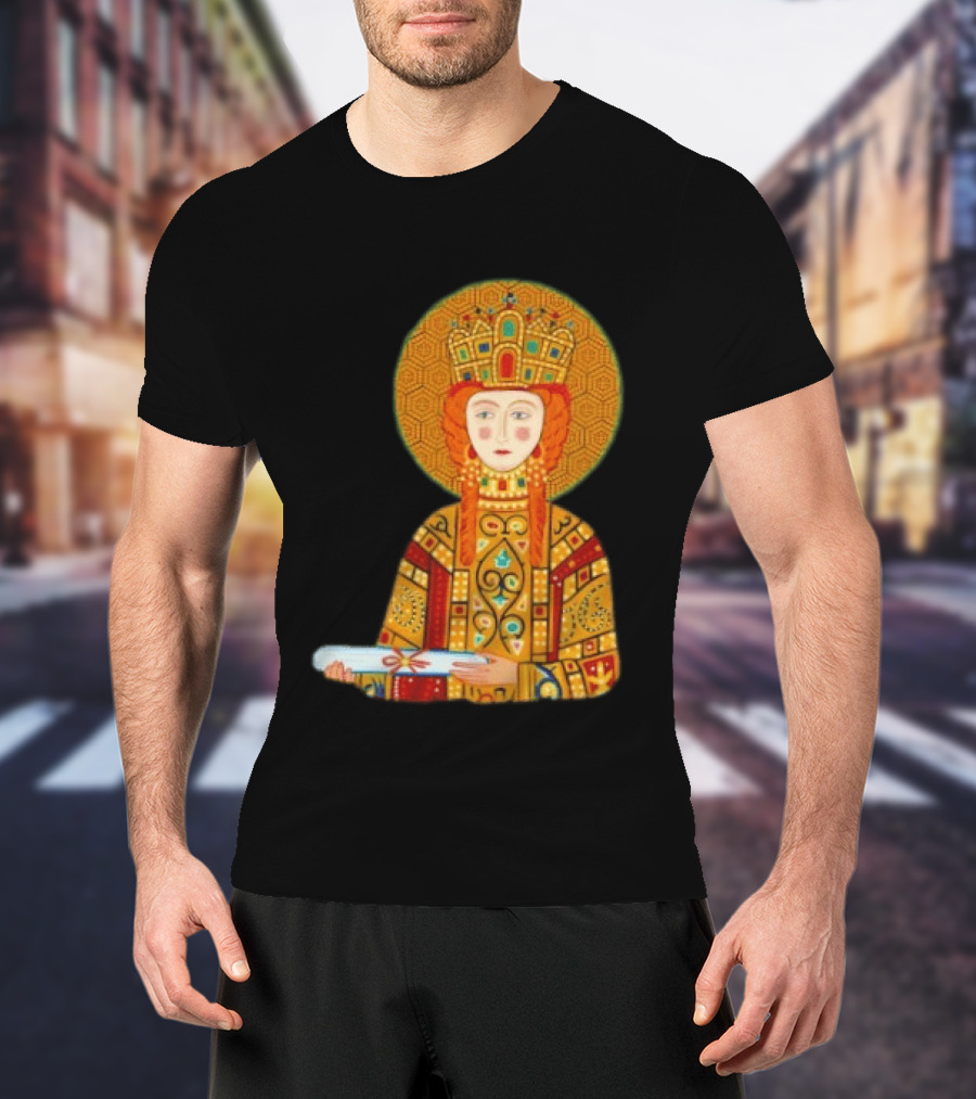 Byzantine Empress Eirene Colorful Regal Icon With Golden Crown And Scroll T-Shirt