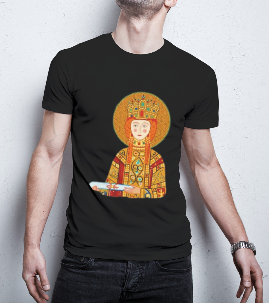Byzantine Empress Eirene Colorful Regal Icon With Golden Crown And Scroll T-Shirt