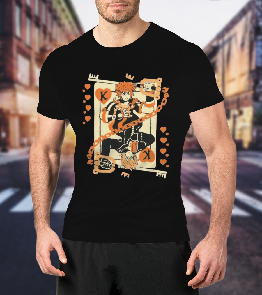 King Of Hearts K Chain Crown Keyblade Orange And Black Playing Card T-Shirt