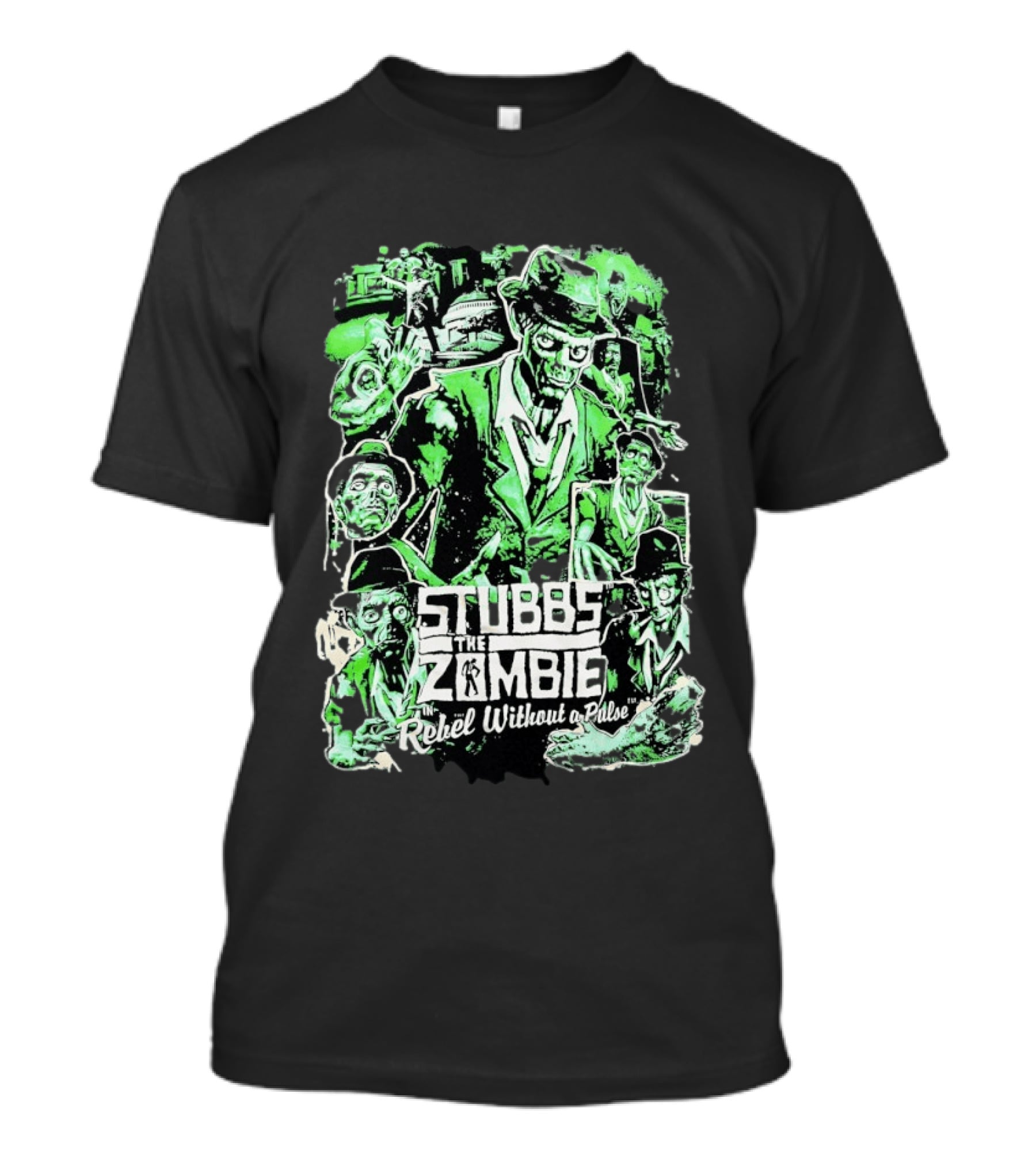 Stubbs The Zombie Rebel Without A Pulse Neon Green Horror Comic T-Shirt