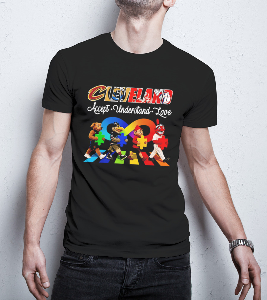 Cleveland Accept Understand Love Infinity Puzzle Characters Crossing Walkway T-Shirt