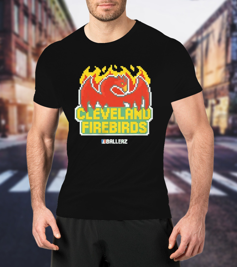 Cleveland Firebirds Ballerz Pixel Dragon Flame T-Shirt