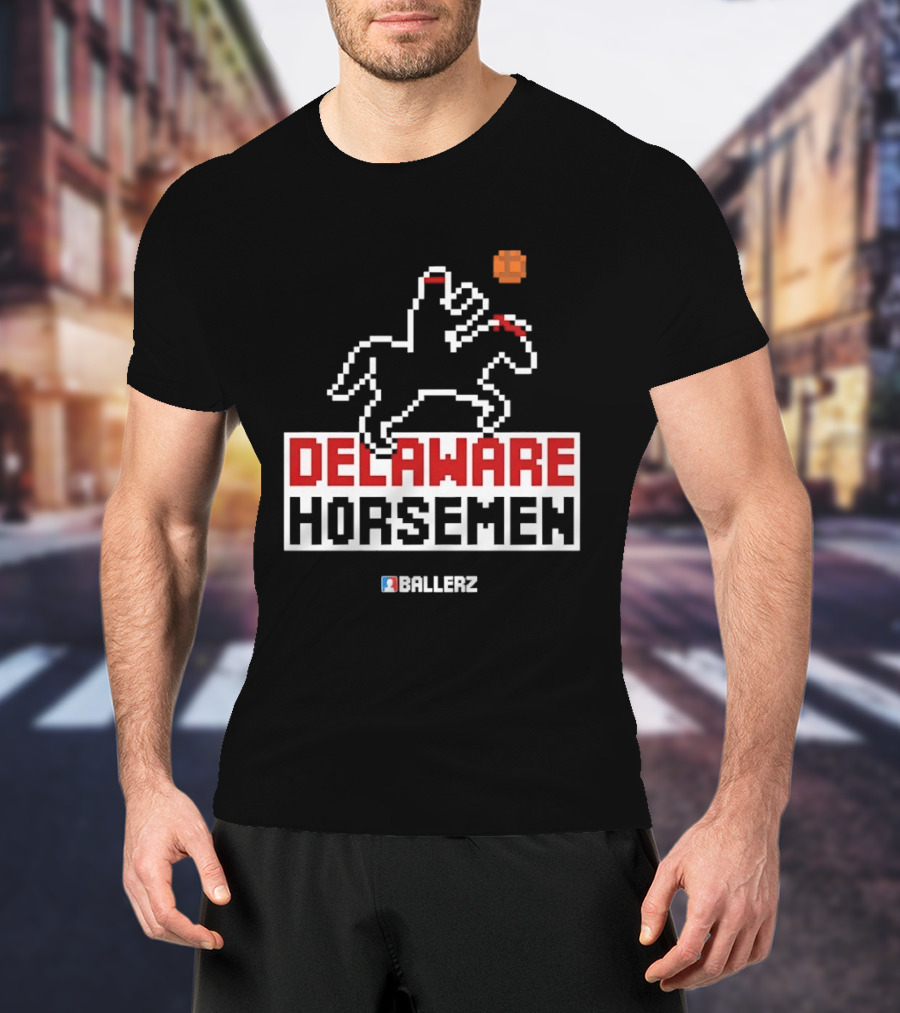 Delaware Horsemen Ballerz Pixel Art Style Basketball T-Shirt