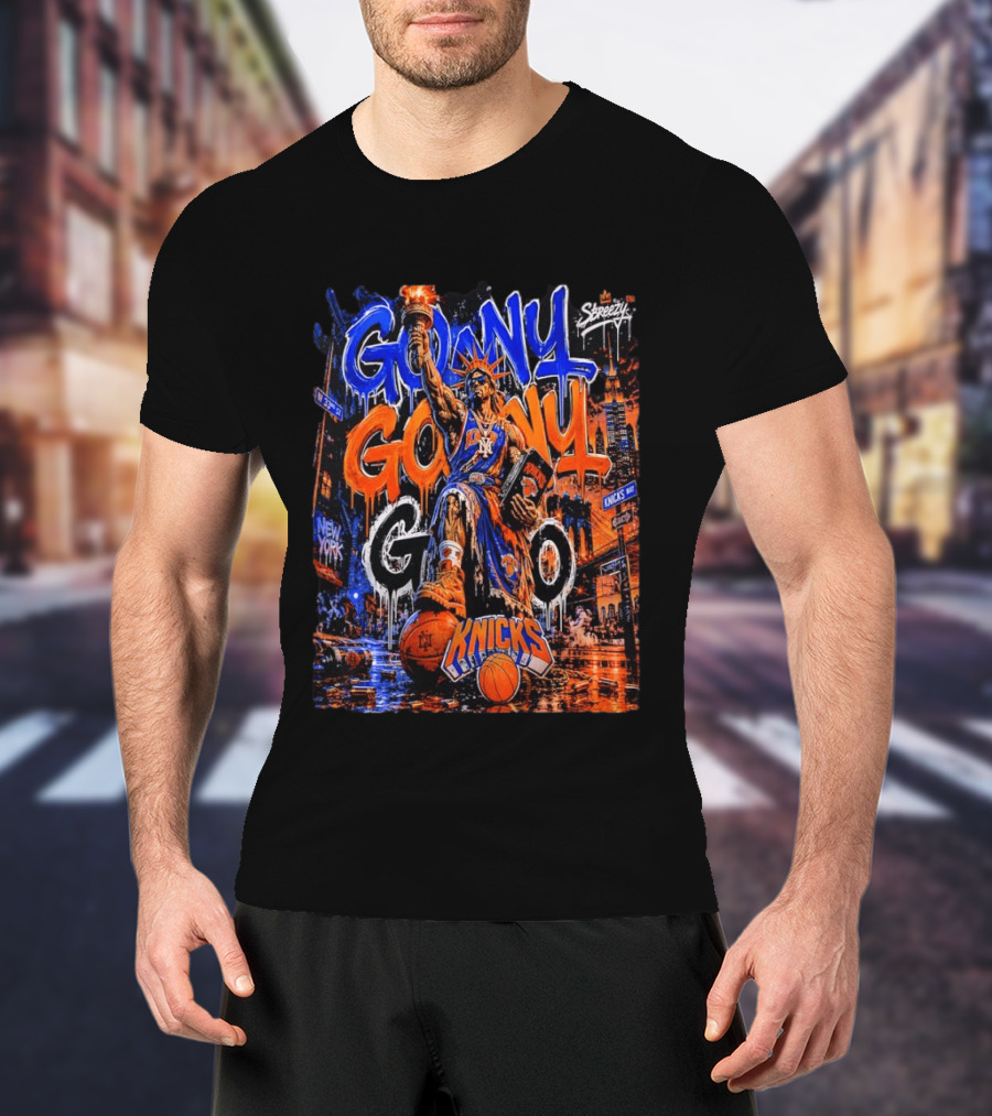 GO NY GO NY GO Knicks Basketball Statue Street T-Shirt