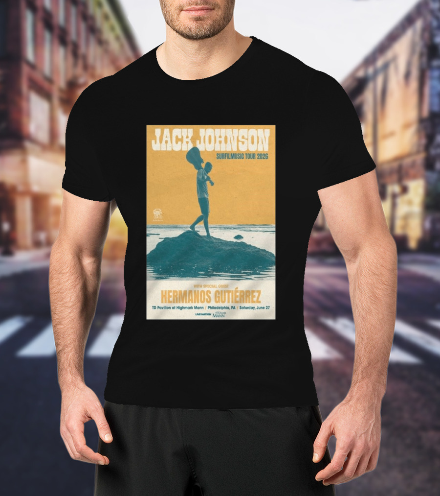 Jack Johnson Surfmusic Tour 2026 Philadelphia TD Pavilion With Special Guest Hermanos Gutiérrez June 27 T-Shirt