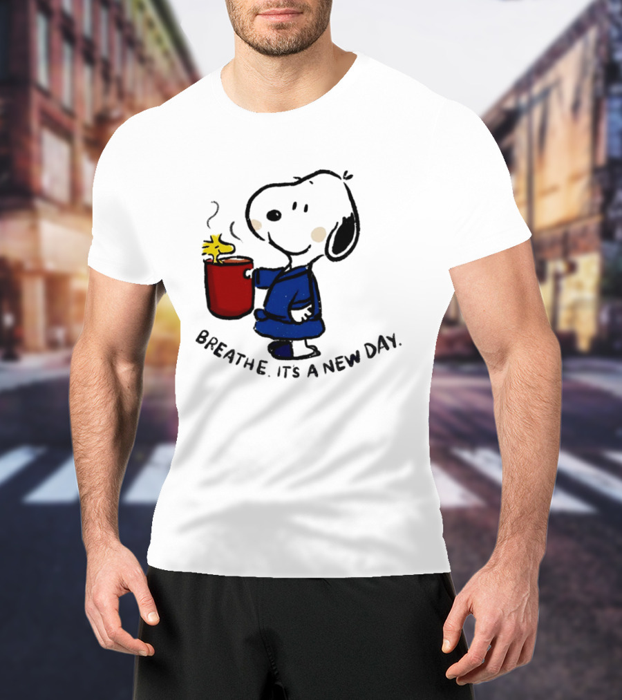 Snoopy And Woodstock Breathe It's A New Day Coffee Relaxation T-Shirt